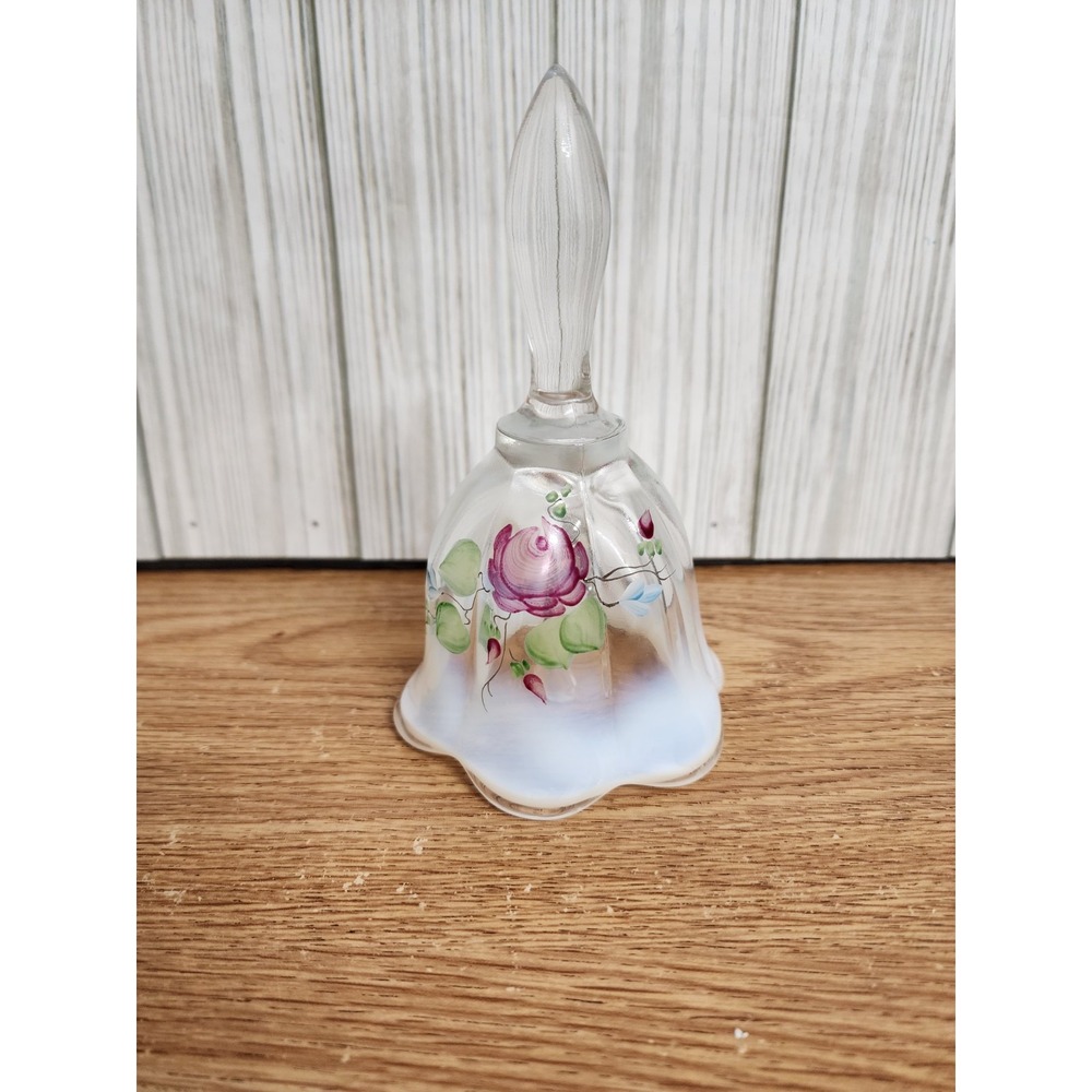 Fenton Cottage Roses on‎ French Opalescent Bell Melon #6863 Signed A. Van Zile